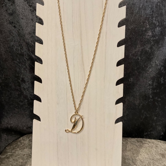 Vintage Gold Cursive Letter "D" with Gold Chain Necklace - Picture 2 of 5